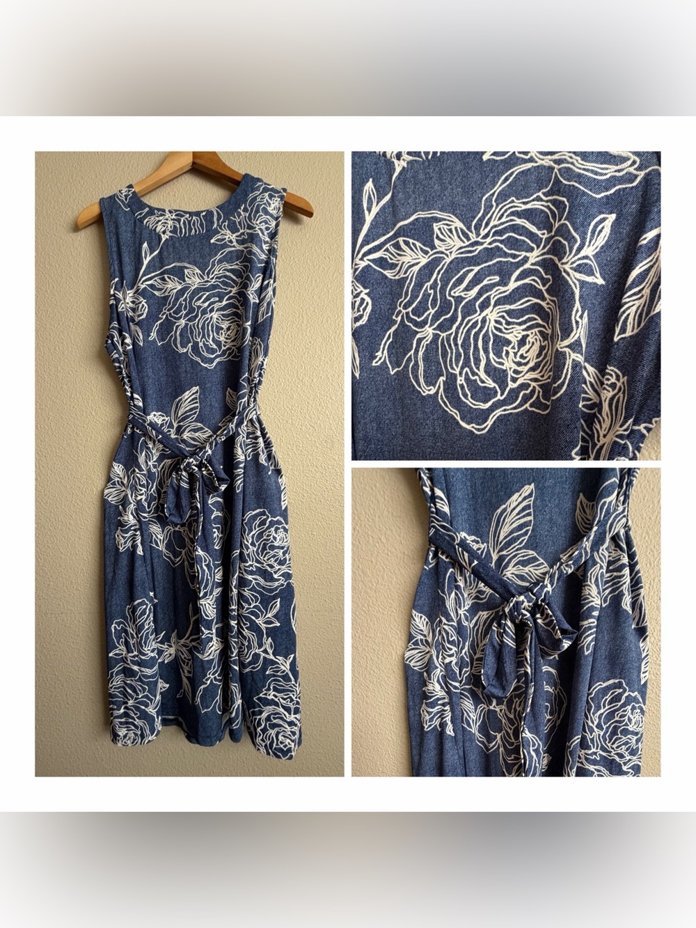 Tacera Flattering Textured Rose Floral Midi Dress Modest Tie Waist Stretch